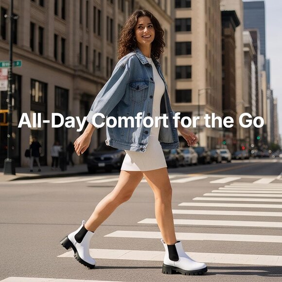 Vepose Women's White Faux Leather Lug Sole Elastic Slip on Ankle Booties - Picture 2 of 9